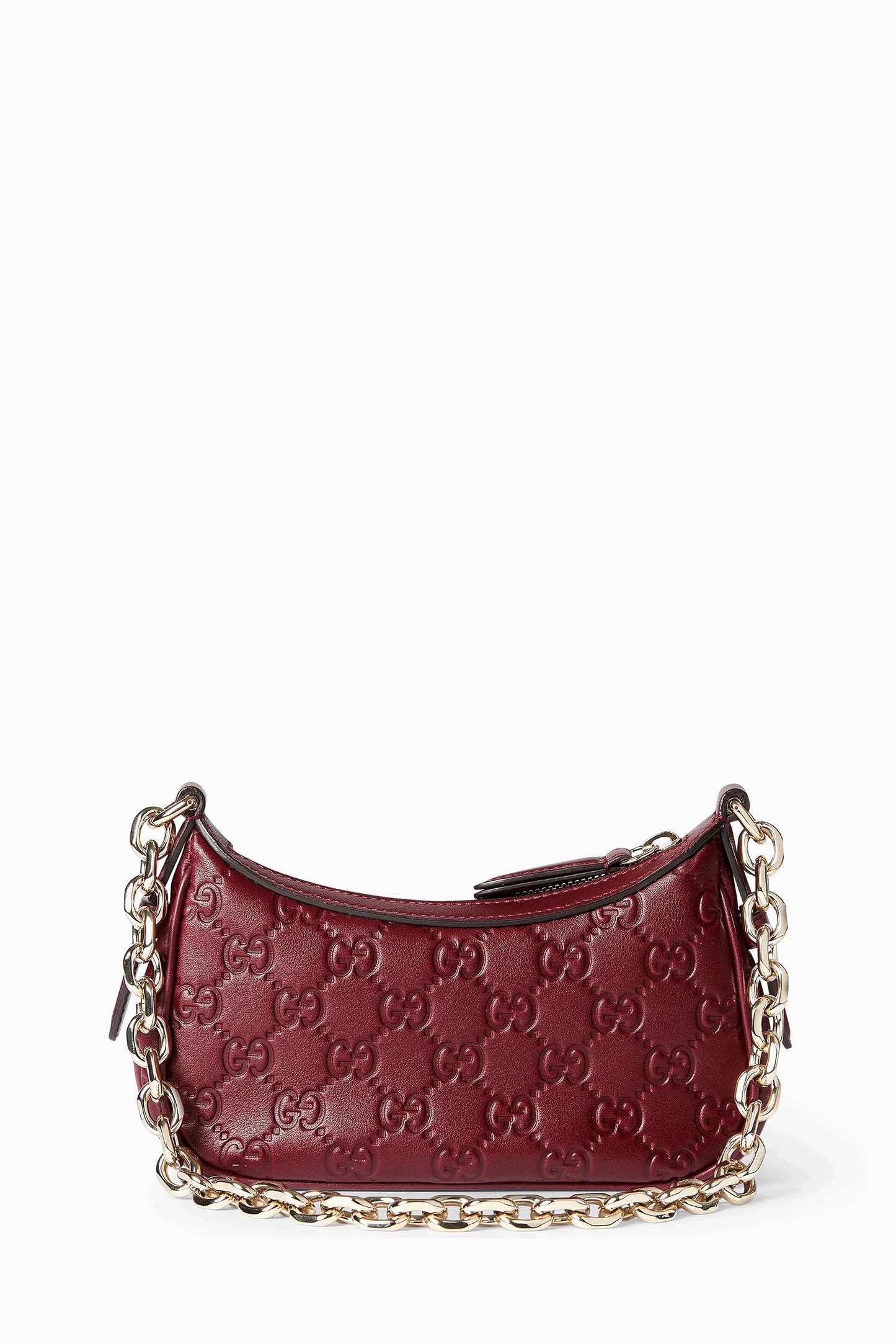 GUCCI GG Emblem Mini Shoulder Bag in Embossed Leather