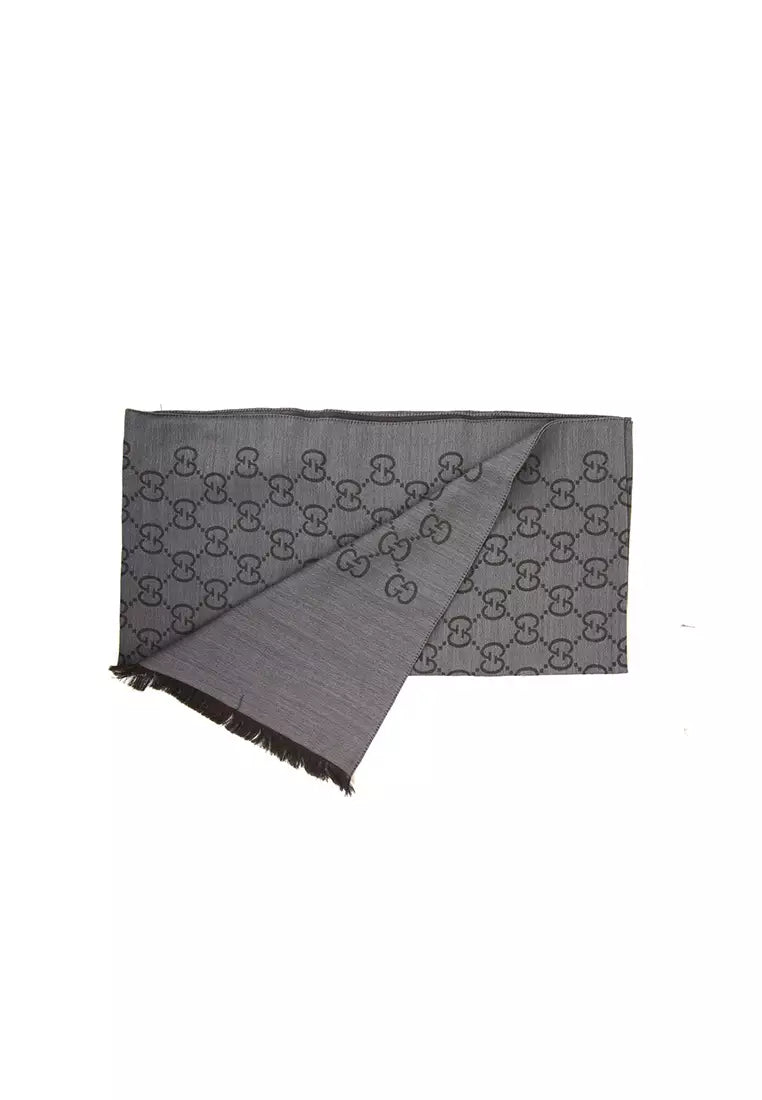 Gucci GG Logo Wool Silk Scarf in Dark Grey