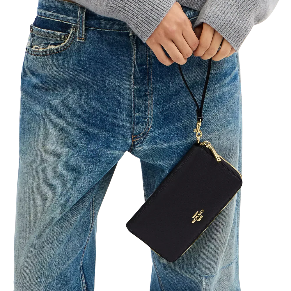 Coach Women Long Zip Around Wallet With Detachable Card Case - Gold Black