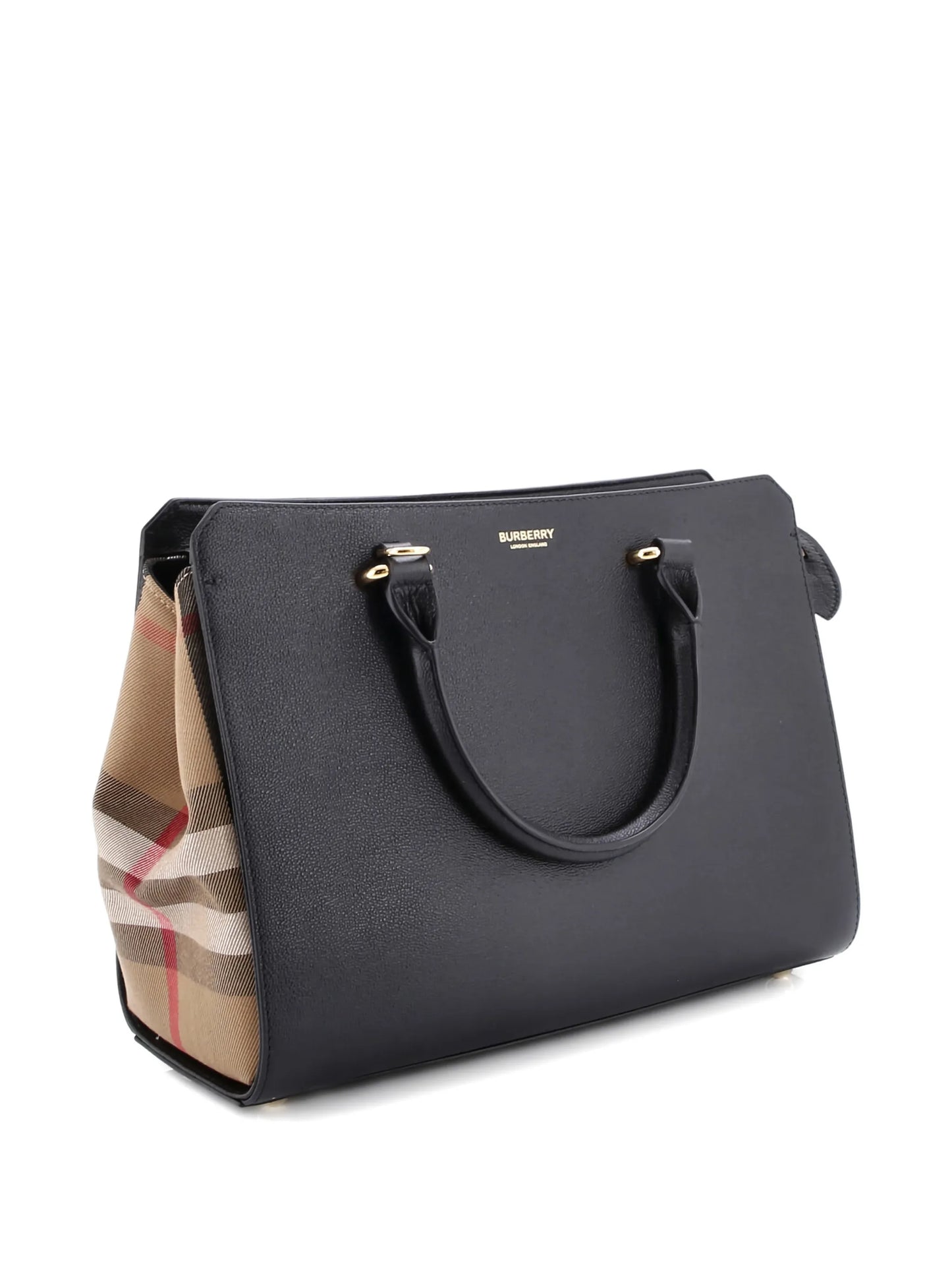 BURBERRY Banwell Leather and House Check Canvas Small tote bag