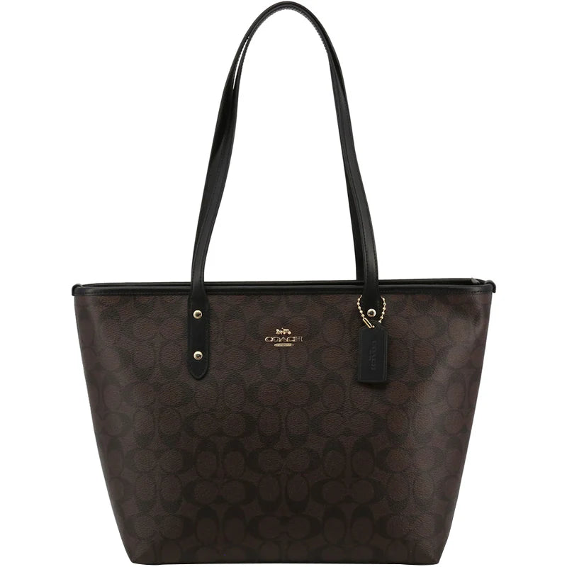 Coach Signature Canvas Brown/Black City Zip Tote