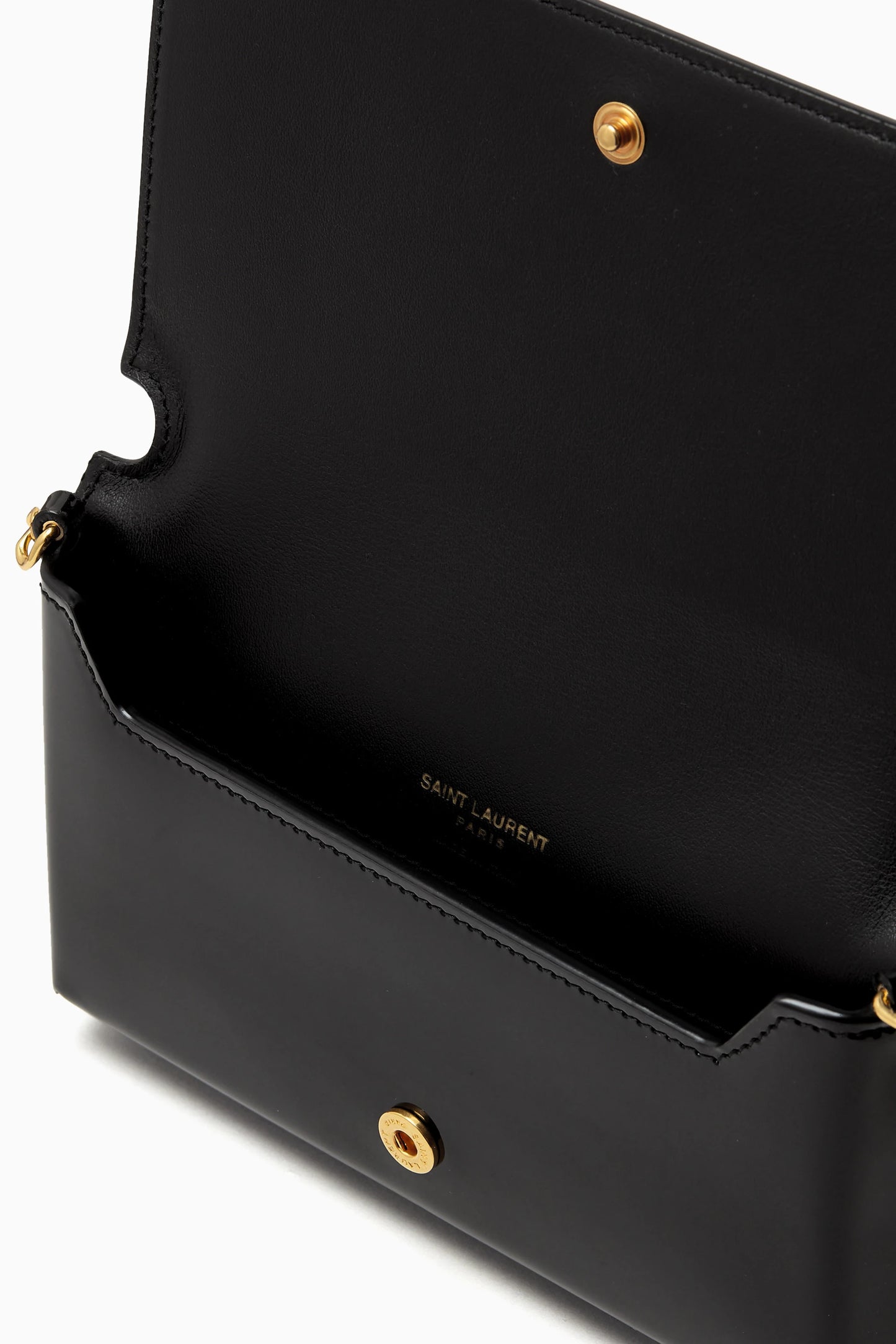 YSL SAINT LAURENT Cassandre Phone Holder with Strap in Patent Leather