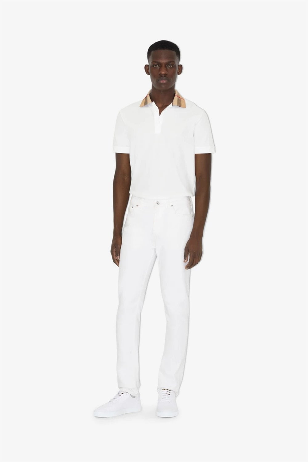 Burberry CHECK COLLAR COTTON POLO SHIRT