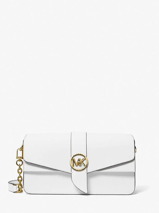 Michael Kors Greenwich Medium Saffiano Leather Shoulder Bag in Optic White