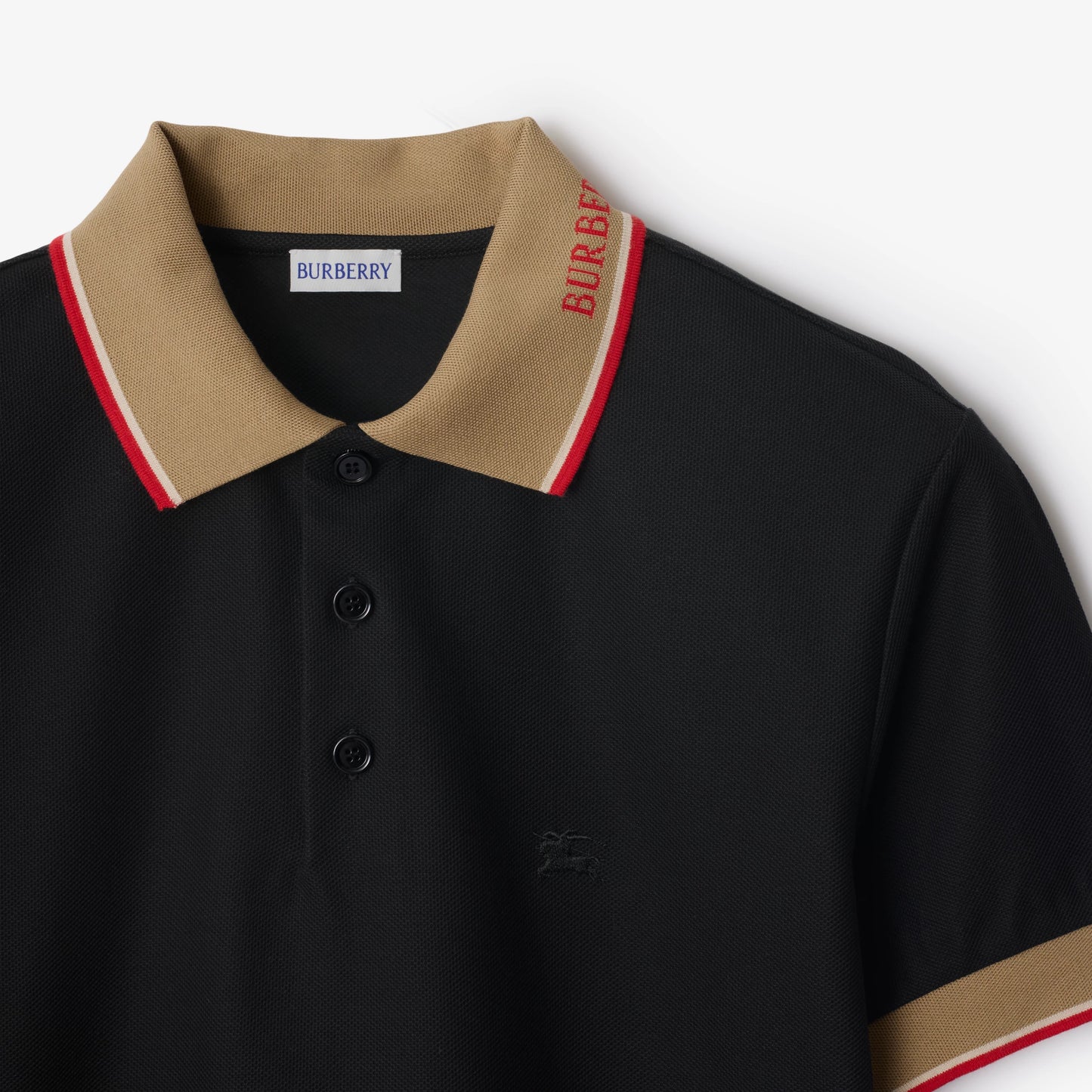 BURBERRY Logo Collar Cotton Polo Shirt in Black