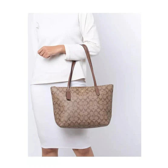 Coach - Signature Top Zip Tote Bag 4455 Khaki Saddle 2
