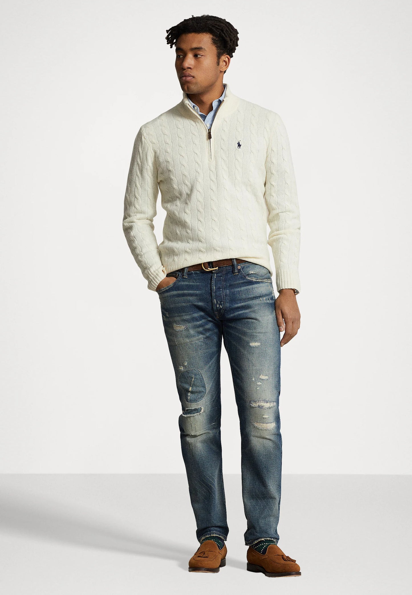Polo Ralph Lauren Cable-Knit Quarter-Zip Jumper in andover cream