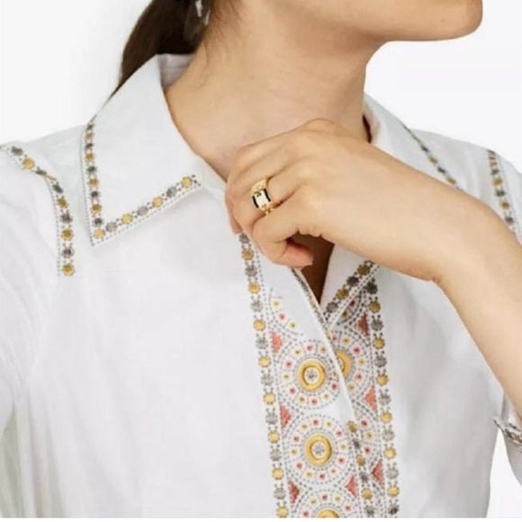 Tory Burch Logo Enamel wide Band Ring