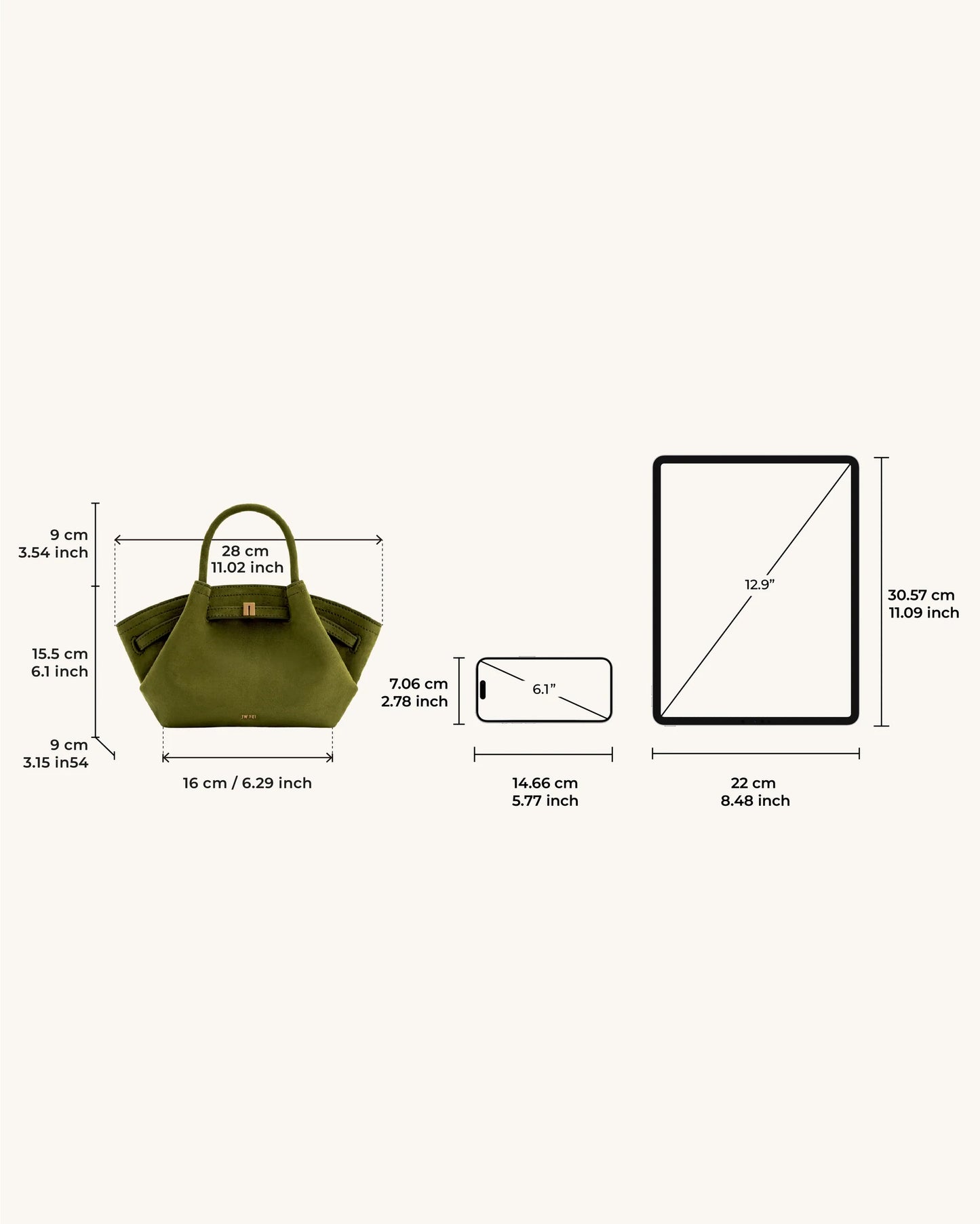 JW PEI Hana Mini Faux Suede Tote Bag - Dark Olive