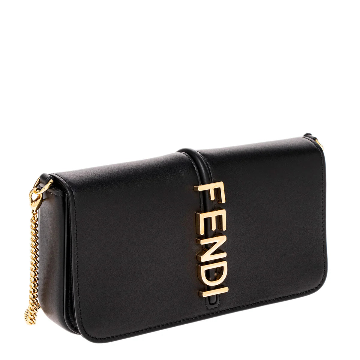FENDI Black Leather Fendigraphy Wallet On Chain