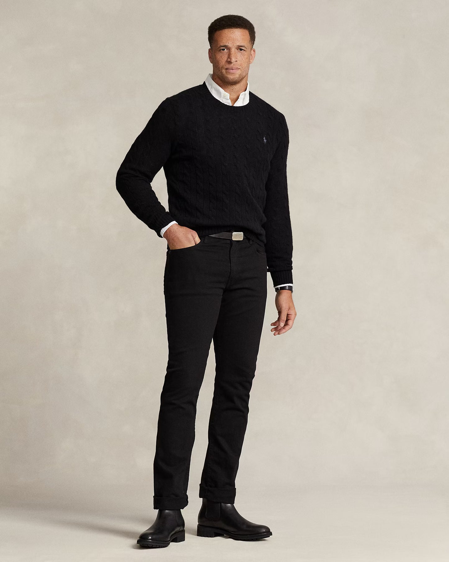Polo Ralph Lauren Cable-Knit Wool-Cashmere Jumper in Black