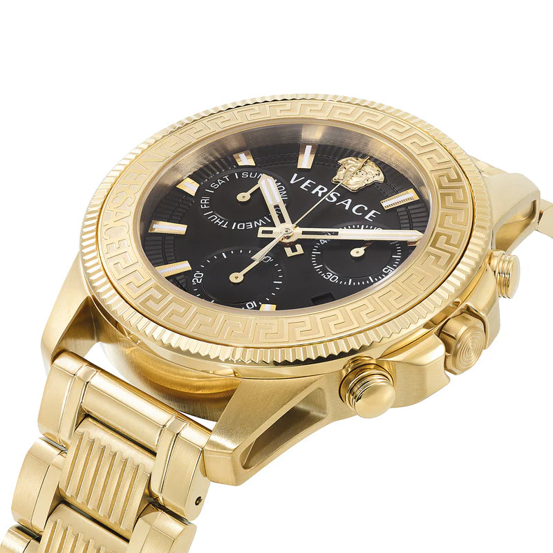 Versace Men’s Quartz Swiss Made Gold | Stainless Steel | Black Dial 45mm Watch| VE3J00622