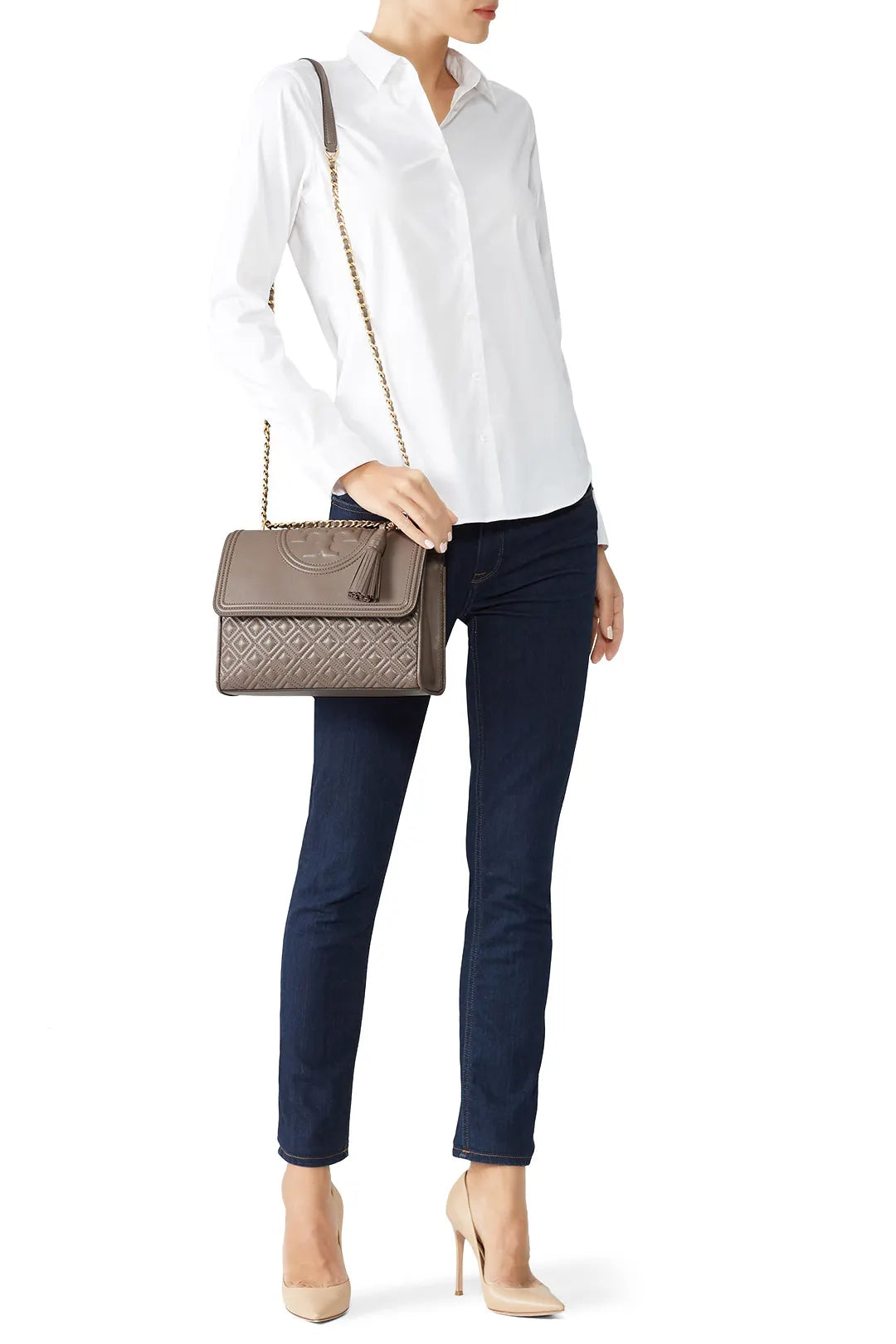 Tory Burch Fleming Large Convertible Shoulder Bag - Silver Maple