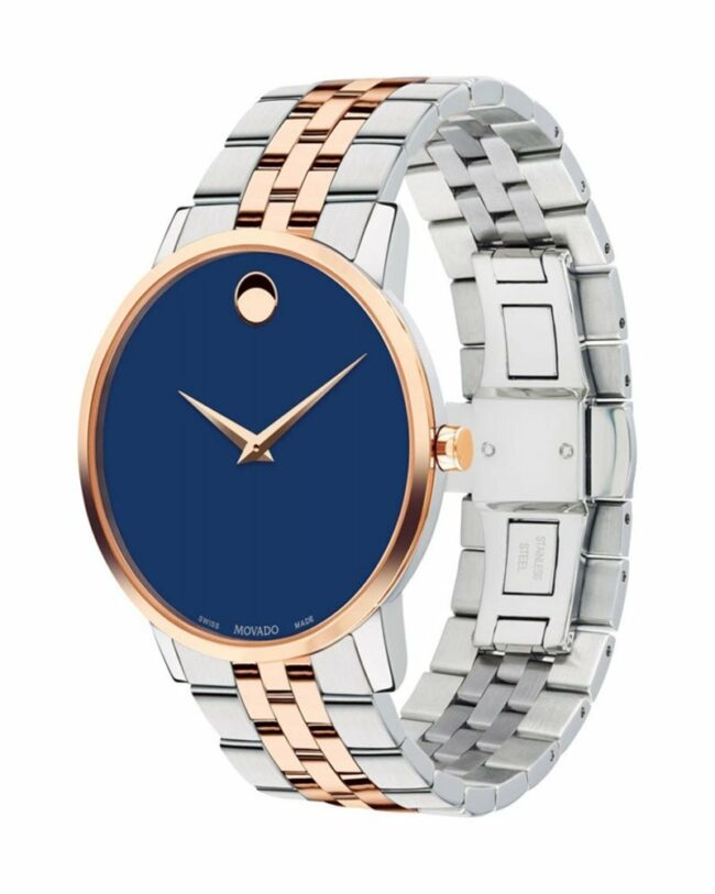 Movado Watch – 0607267 | 40MM | Classic Silver/Rosegold Stainless Steel | Quartz Blue Dial Silver Case