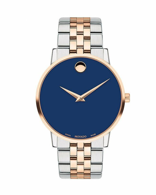 Movado Watch – 0607267 | 40MM | Classic Silver/Rosegold Stainless Steel | Quartz Blue Dial Silver Case