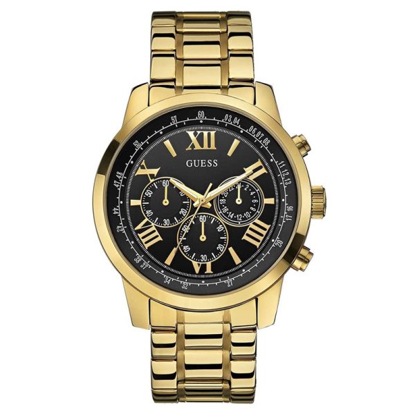 Guess Men’s Quartz Gold Stainless Steel Black Dial 45mm Watch W0379G4