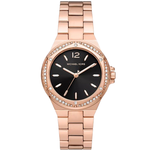 Michael Kors Women’s Quartz Rose Gold Stainless Steel Black Dial 37mm Watch MK7233