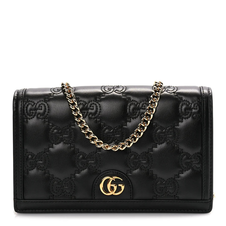 Gucci Calfskin GG Matelasse Chain Wallet Black