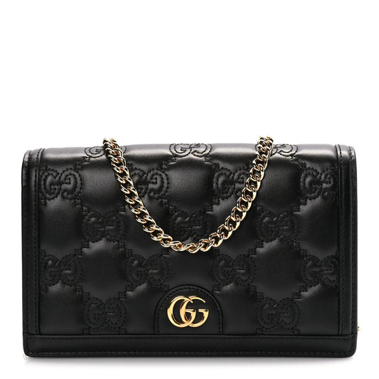 Gucci Calfskin GG Matelasse Chain Wallet Black