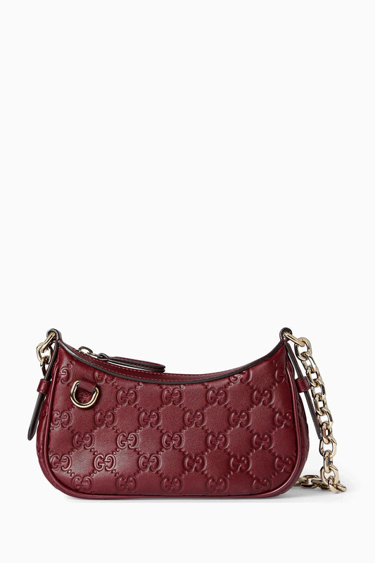 GUCCI GG Emblem Mini Shoulder Bag in Embossed Leather