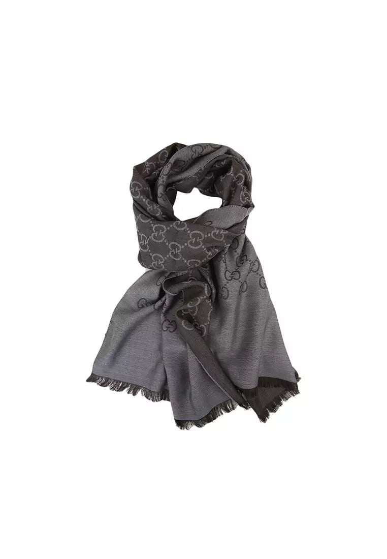Gucci GG Logo Wool Silk Scarf in Dark Grey