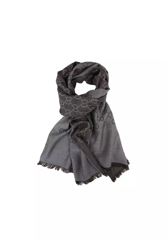 Gucci GG Logo Wool Silk Scarf in Dark Grey
