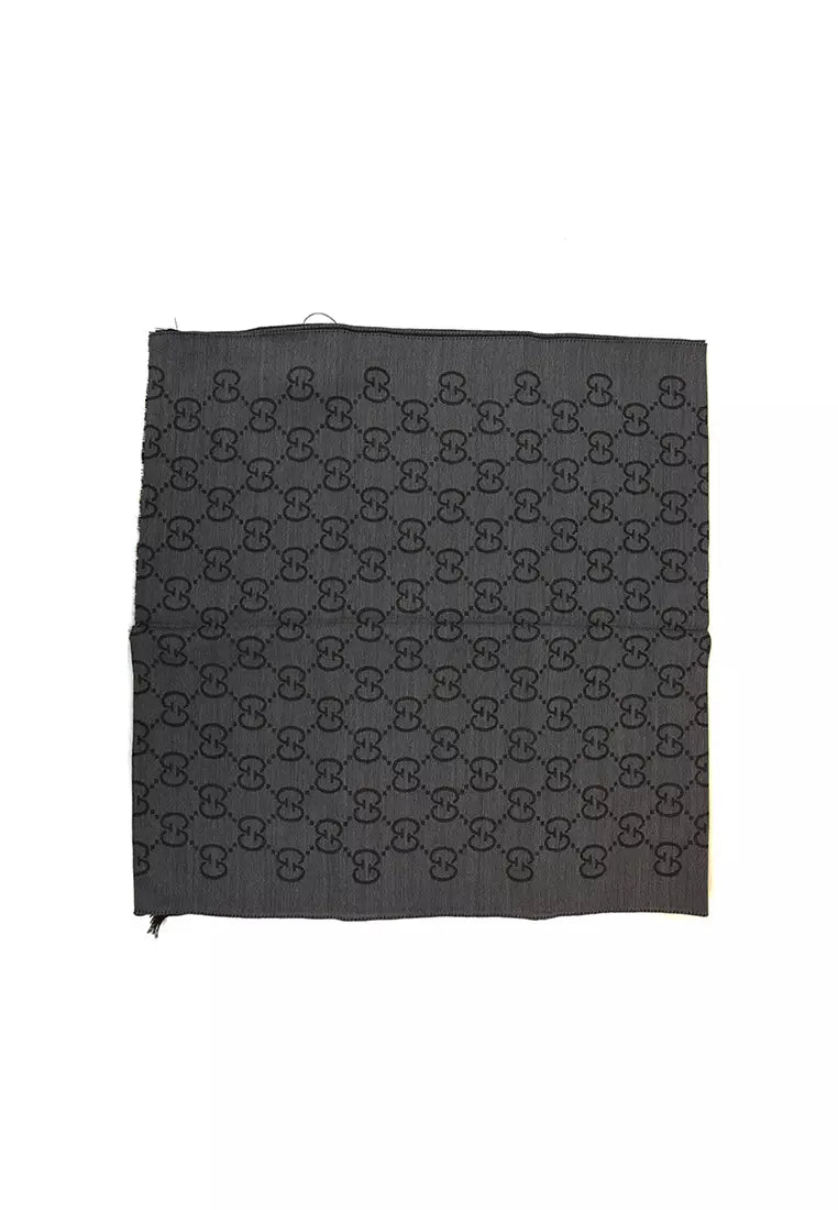 Gucci GG Logo Wool Silk Scarf in Dark Grey