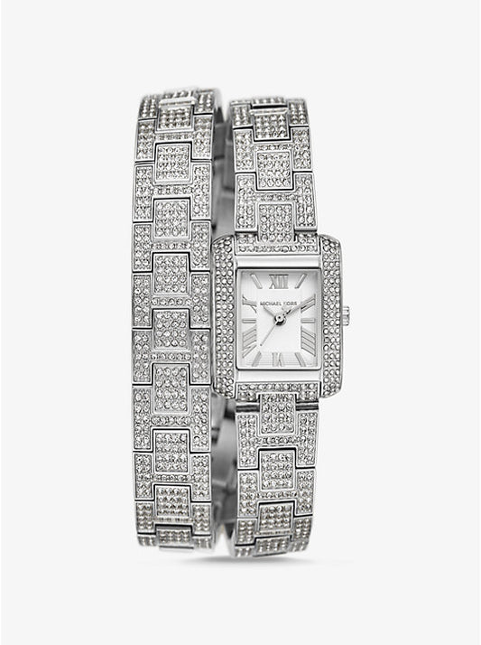 Michael Kors Petite Emery Pavé Silver-Tone Double Wrap Watch MK4836