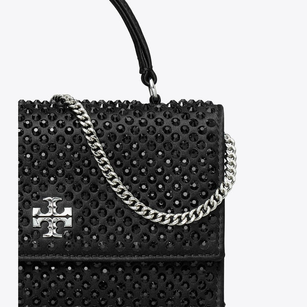Tory Burch Mini Kira Satin Embellished Top-Handle Crossbody Black