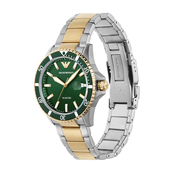 Emporio Armani Men’s Quartz Two-tone | Stainless Steel Green | Dial 42mm | Watch AR80063