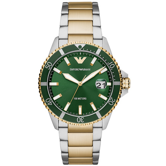 Emporio Armani Men’s Quartz Two-tone | Stainless Steel Green | Dial 42mm | Watch AR80063