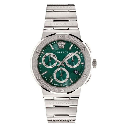 Versace Men’s Quartz Swiss Made | Silver Stainless Steel Green | Dial 43mm | Watch VEZ900121