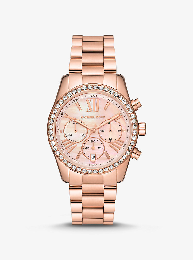 Michael Kors Lexington Pavé Rose Gold-Tone Watch MK7242