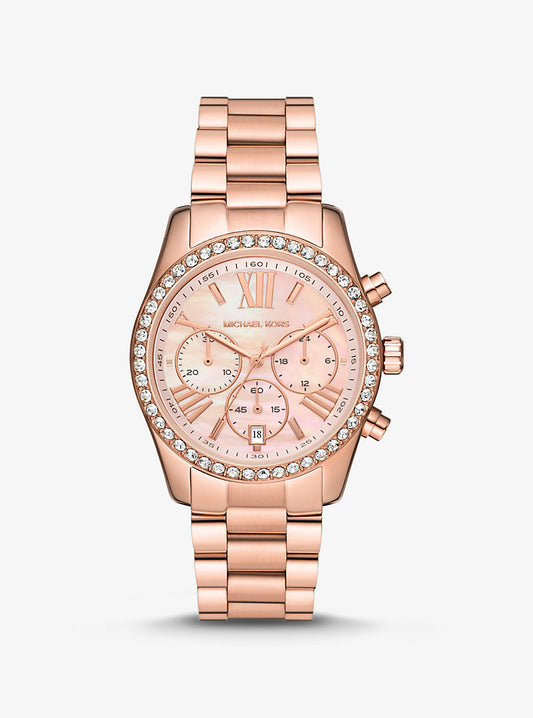 Michael Kors Lexington Pavé Rose Gold-Tone Watch MK7242
