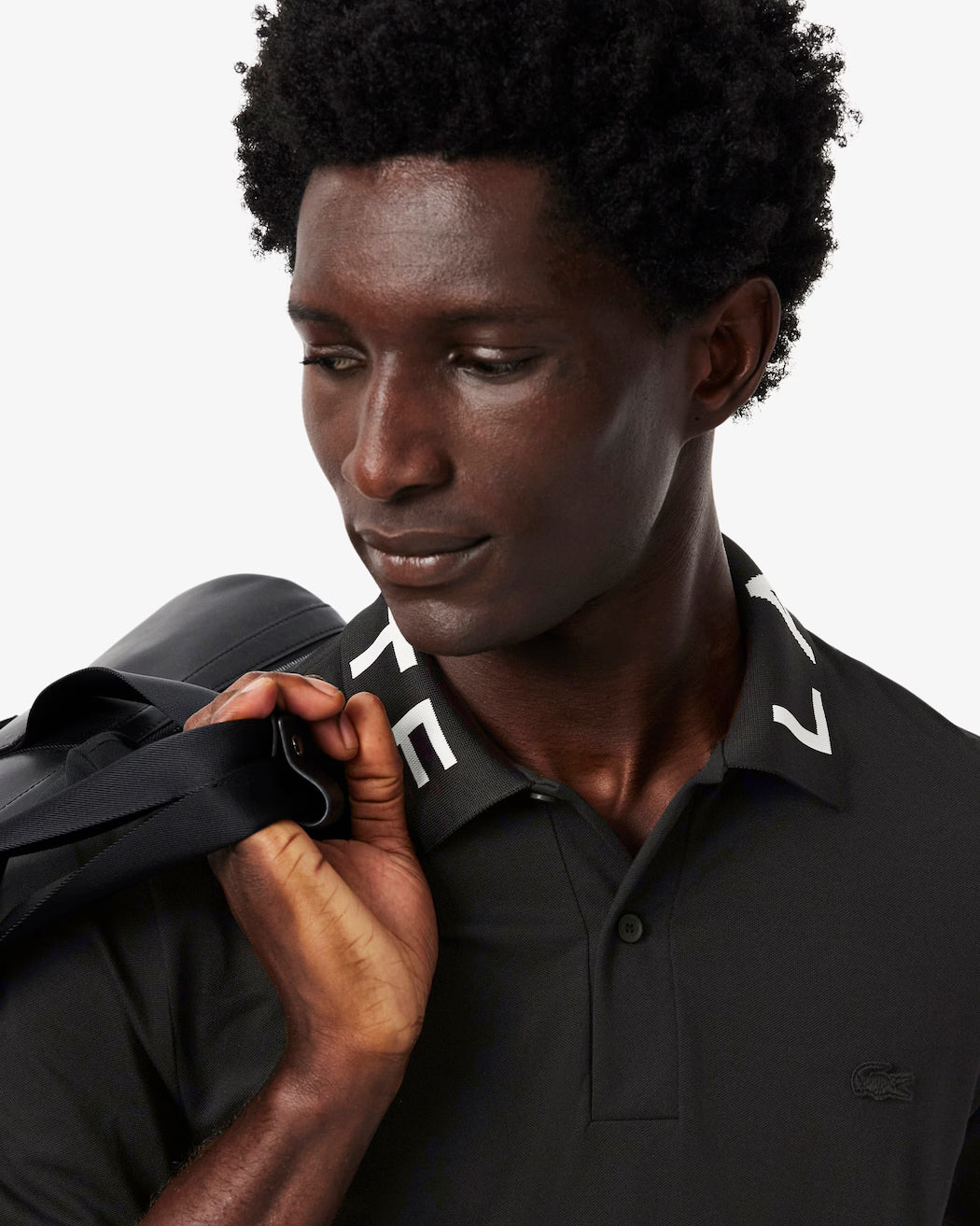 Lacoste Jacquard Branded Polo Shirt in Black