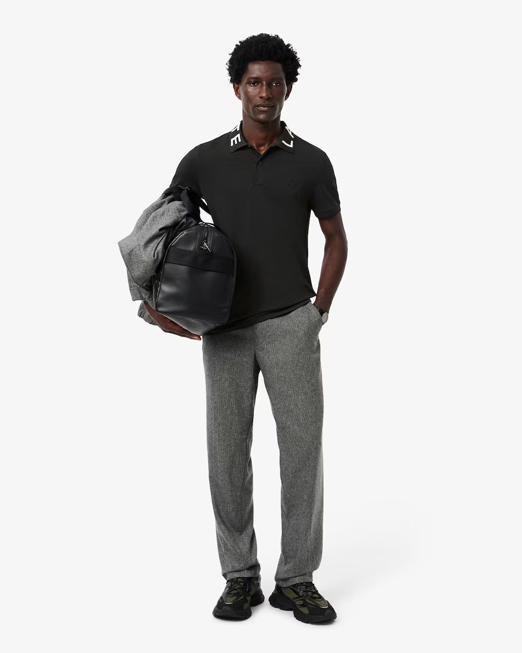 Lacoste Jacquard Branded Polo Shirt in Black