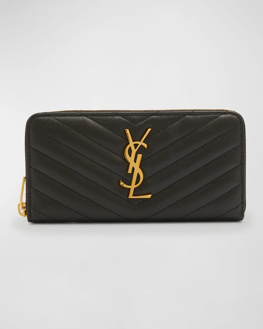YSL Monogram Large Zip Wallet in Grained Leather