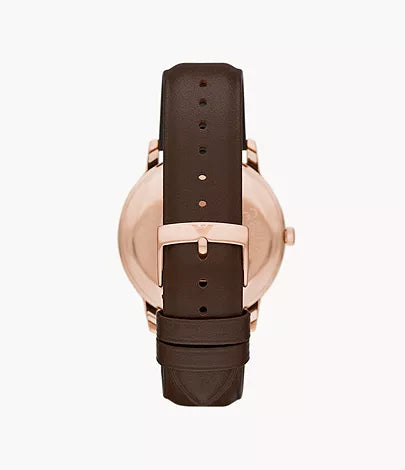 AR11572 | Emporio Armani Three-Hand Date Brown Leather Watch | 42mm |