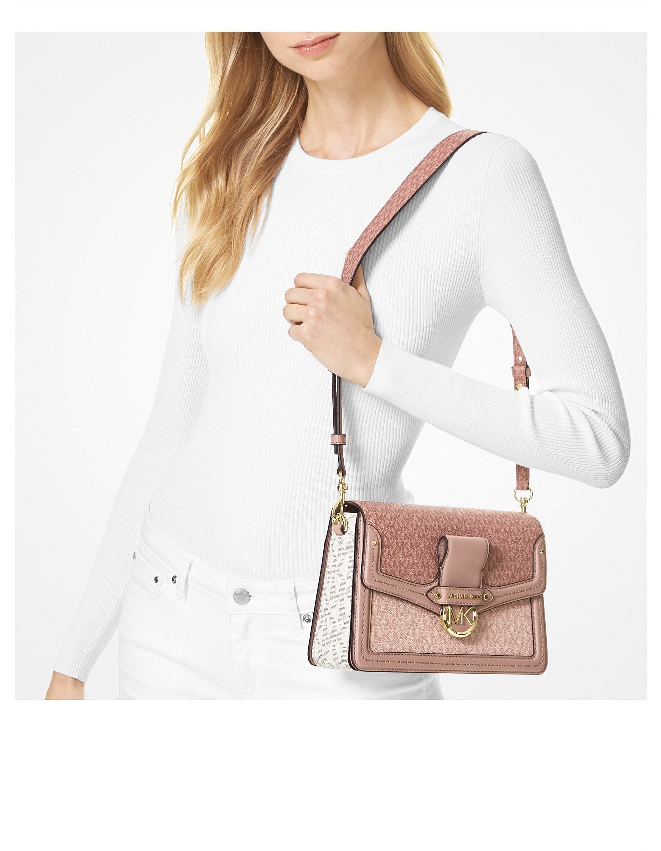 Michael Kors Jessie Medium Two-Tone Logo Shoulder Bag