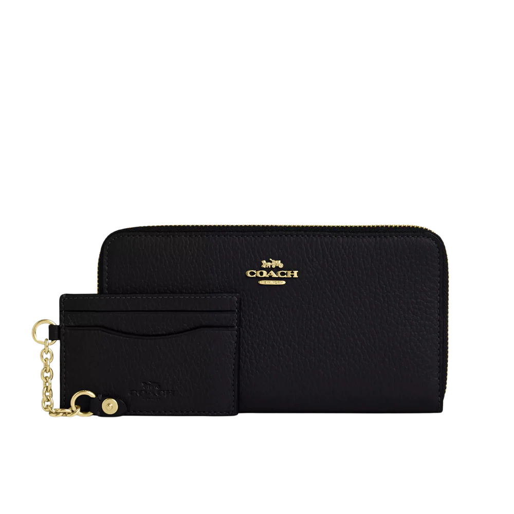 Coach Women Long Zip Around Wallet With Detachable Card Case - Gold Black