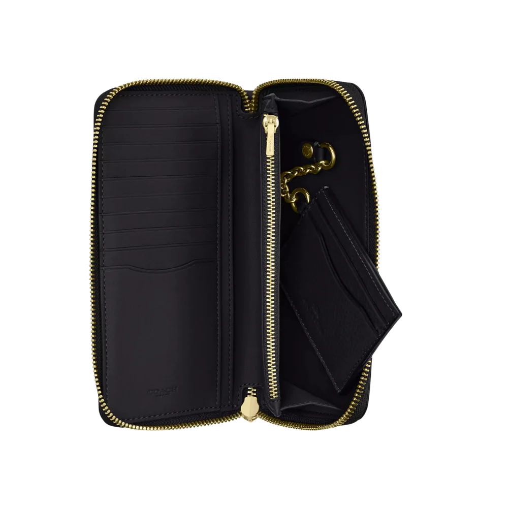 Coach Women Long Zip Around Wallet With Detachable Card Case - Gold Black