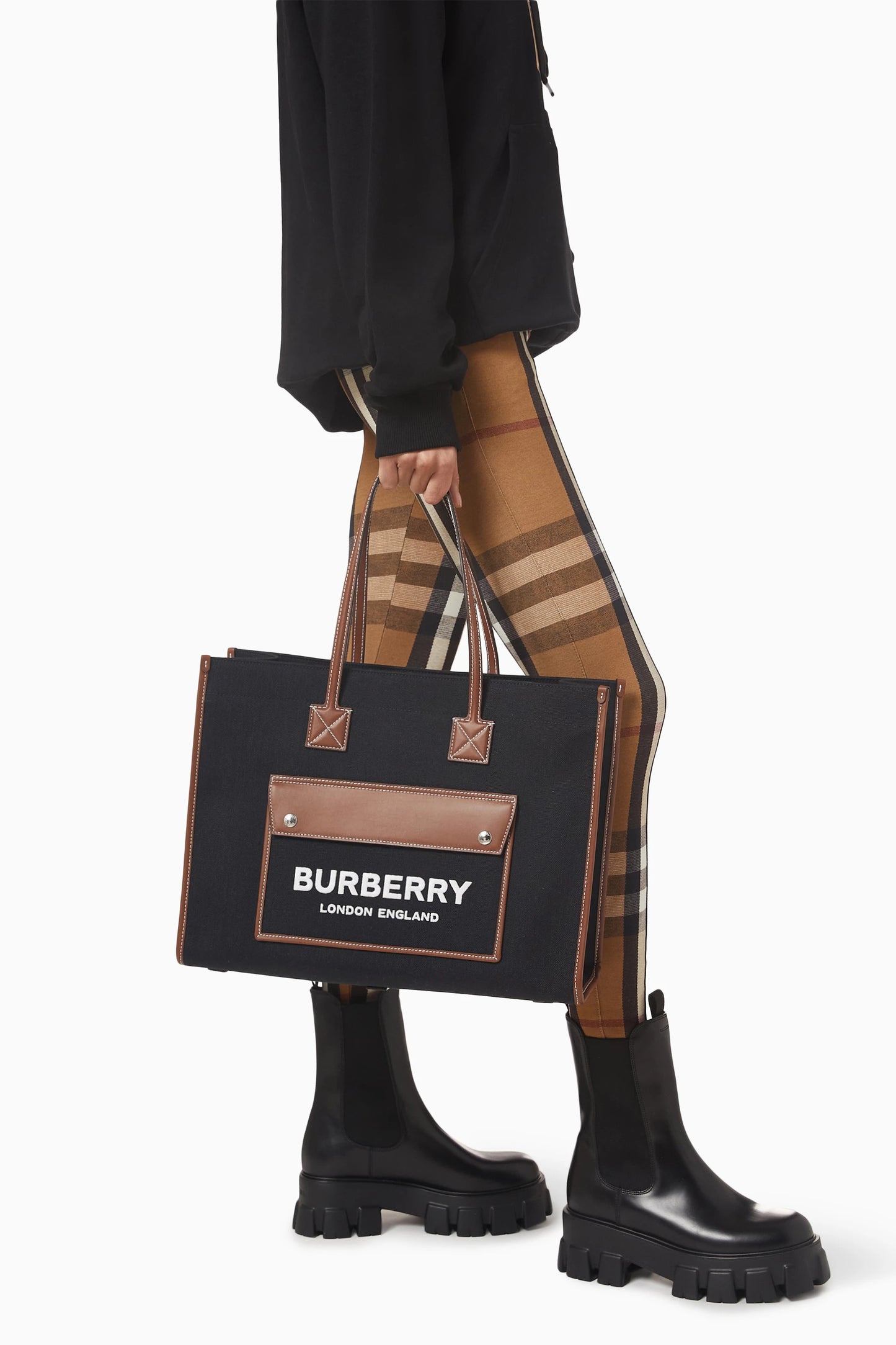 Burberry Medium Freya Tote Bag in Canvas & Leather