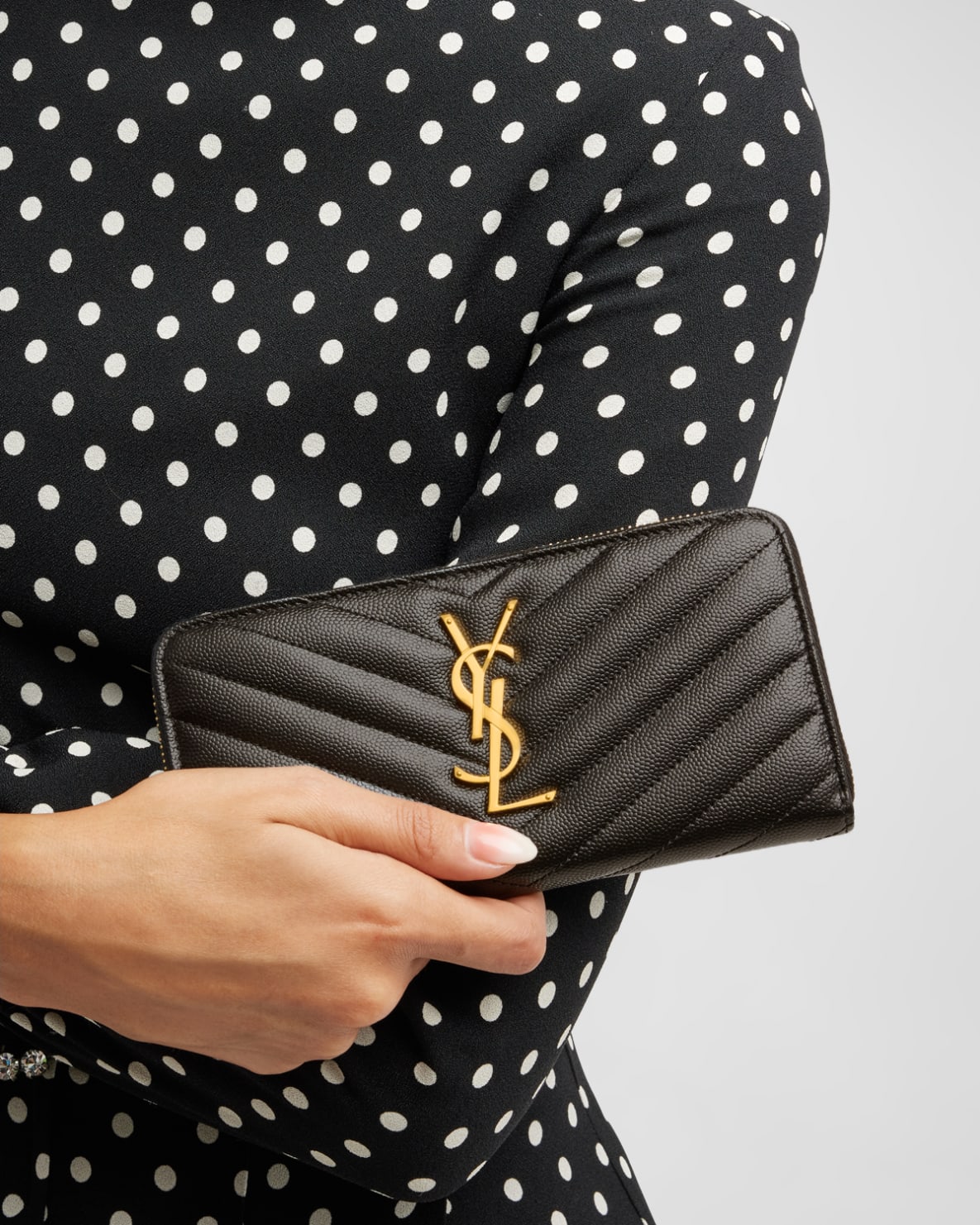 YSL Monogram Large Zip Wallet in Grained Leather