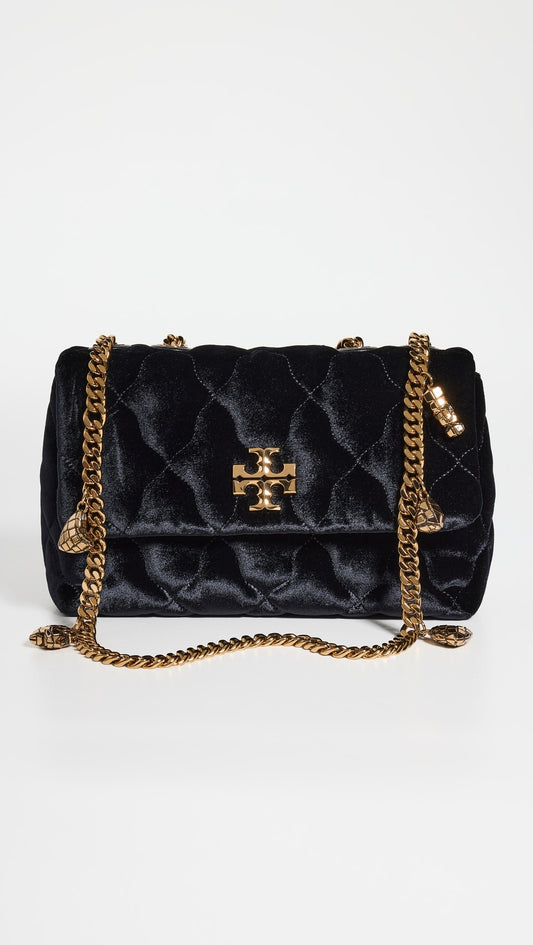Tory Burch Kira Velvet Small Convertible Shoulder Bag in black