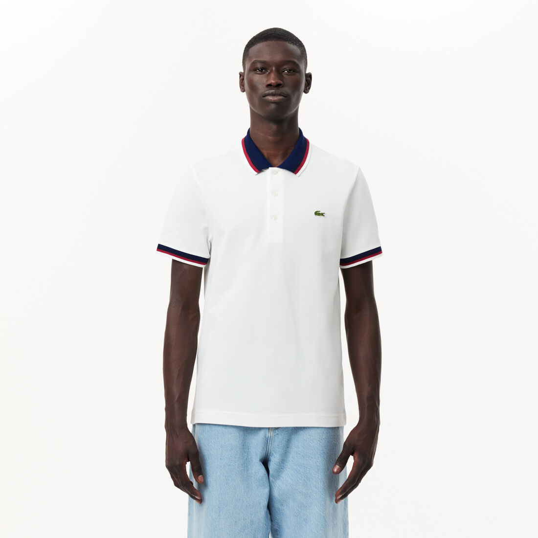 Lacoste Regular Fit Contrast Collar Polo Shirt in white