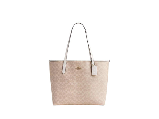 Coach City Tote Bag In Signature Canvas Gold Sand Chalk Large Size