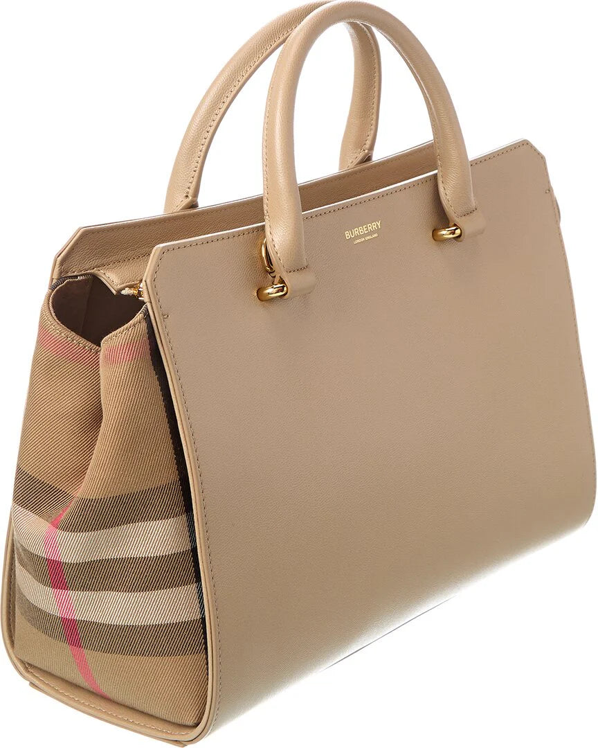 BURBERRY banwell leather & check canvas satchel