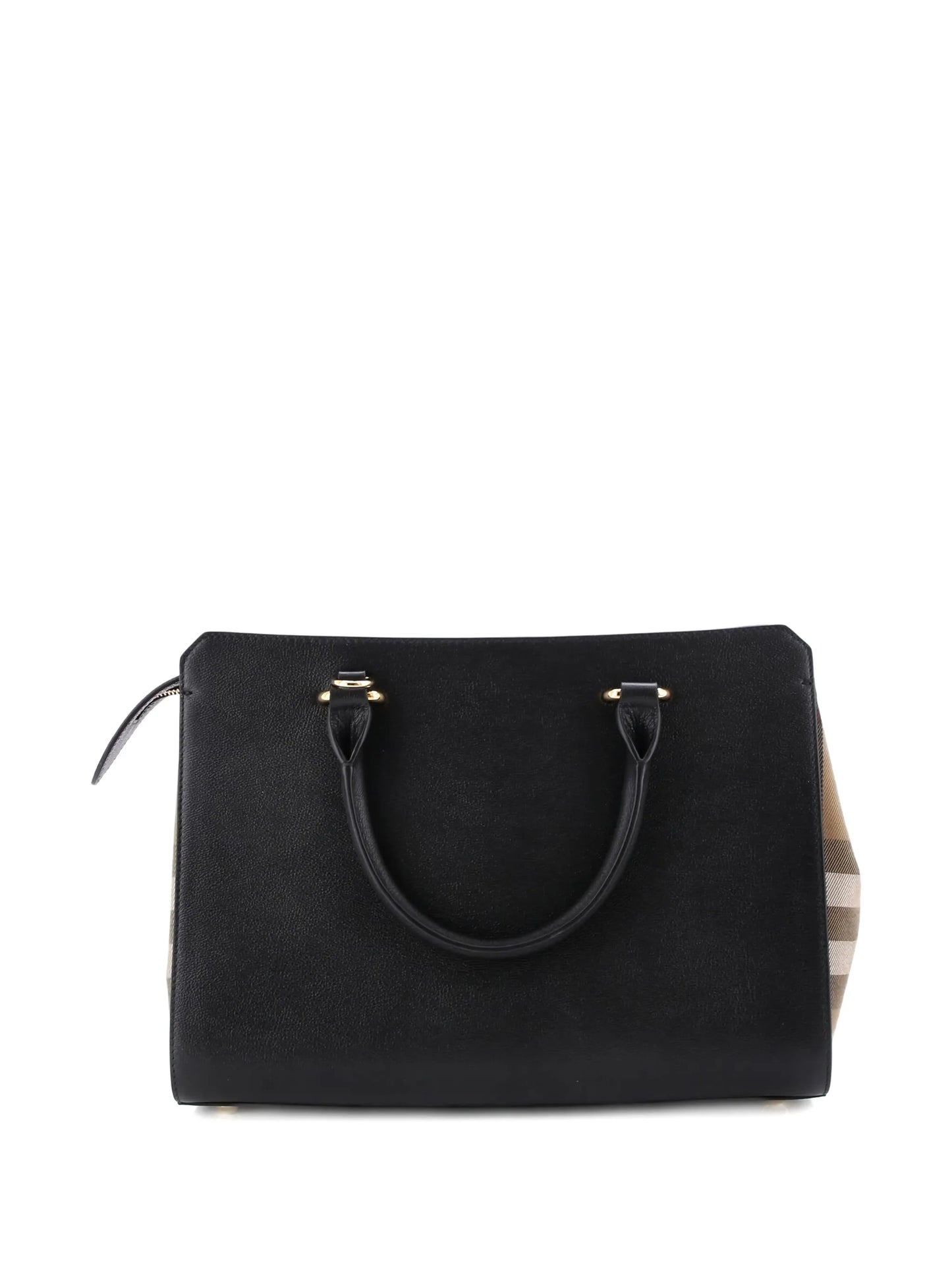 BURBERRY Banwell Leather and House Check Canvas Small tote bag
