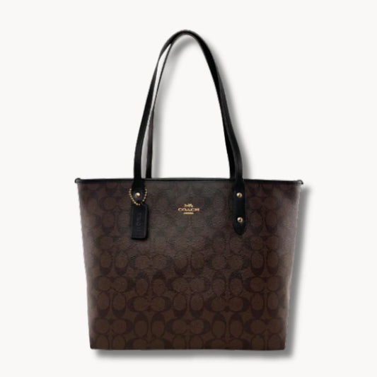 Coach Signature Canvas Brown/Black City Zip Tote