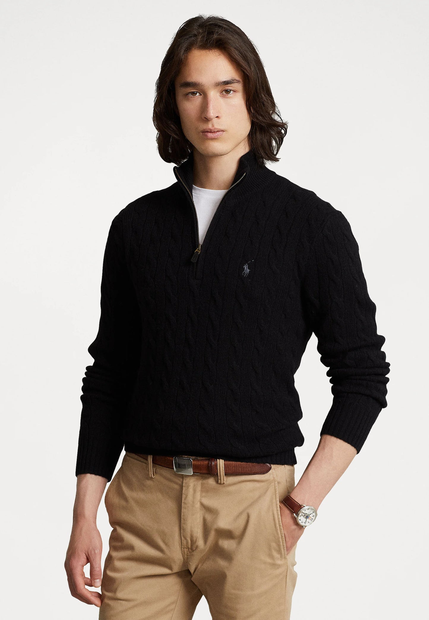 Polo Ralph Lauren Cable-Knit Quarter-Zip Jumper in black